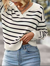 Load image into Gallery viewer, Striped Collared Neck Knit Top