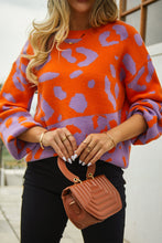 Load image into Gallery viewer, Leopard Round Neck Dropped Shoulder Sweater