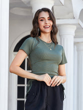 Load image into Gallery viewer, Round Neck Short Sleeve Side Drawstring Tee