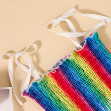 Load image into Gallery viewer, Rainbow Color Tie Shoulder Smocked Dress