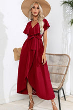 Load image into Gallery viewer, Ruffled Tied V-Neck Midi Dress