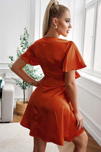 Load image into Gallery viewer, Tie Front Plunge Flutter Sleeve Mini Dress