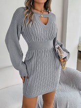 Load image into Gallery viewer, Cable-Knit Cutout Round Neck Slit Sweater