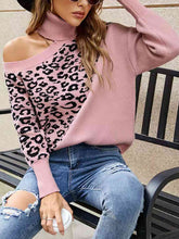 Load image into Gallery viewer, Leopard Turtleneck Cold Shoulder Long Sleeve Sweater