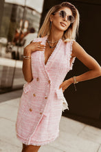 Load image into Gallery viewer, Tweed Fringe Trim Double-Breasted Sleeveless Dress
