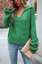 Load image into Gallery viewer, Openwork Long Sleeve Notched Neck Sweater
