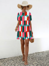 Load image into Gallery viewer, Geometric Frill Round Neck Short Sleeve Dress