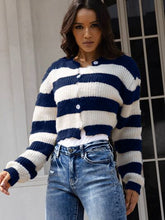 Load image into Gallery viewer, Striped Button Up Dropped Shoulder Cardigan
