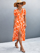 Load image into Gallery viewer, V-Neck Short Sleeve High Slit Midi Dress