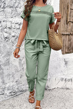 Load image into Gallery viewer, Round Neck Short Sleeve Top and Pants Set