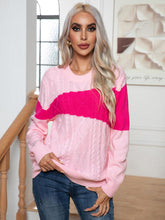 Load image into Gallery viewer, Color Block Cable-Knit Round Neck Sweater