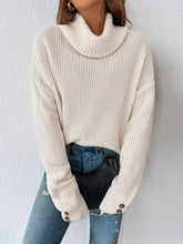 Load image into Gallery viewer, Decorative Button Turtleneck Dropped Shoulder Sweater