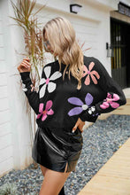 Load image into Gallery viewer, Flower Round Neck Drop Shoulder Sweater