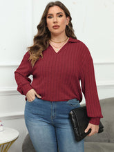 Load image into Gallery viewer, Plus Size Ribbed Collared Neck Long Sleeve Blouse