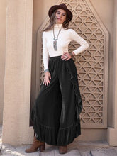 Load image into Gallery viewer, Ruffle Trim Wide Leg Slit Pants
