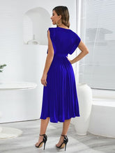 Load image into Gallery viewer, Tied Round Neck Pleated Midi Dress