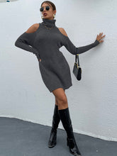 Load image into Gallery viewer, Turtleneck Cold-Shoulder Sweater Dress