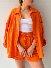 Load image into Gallery viewer, Texture Button Up Shirt and Drawstring Shorts Set