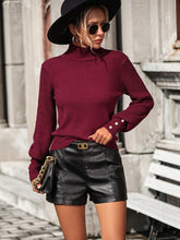 Load image into Gallery viewer, Mock Neck Ribbed Lantern Sleeve Pullover Sweater