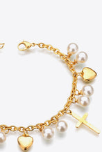 Load image into Gallery viewer, Heart Cross and Pearl Charm Stainless Steel Bracelet