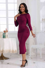 Load image into Gallery viewer, Ruched Boat Neck Midi Dress