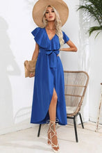 Load image into Gallery viewer, Ruffled Tied V-Neck Midi Dress