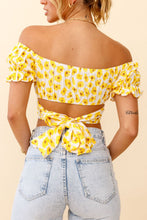 Load image into Gallery viewer, Flower Print Ruffle Trim Off-Shoulder Back Tie Blouse
