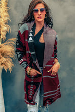 Load image into Gallery viewer, Geometric Open Front Pocketed Cardigan