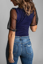 Load image into Gallery viewer, Spliced Mesh Puff Sleeve Blouse