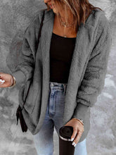 Load image into Gallery viewer, Open Front Hooded Faux Fur Outwear with Pockets
