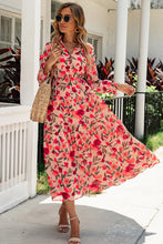 Load image into Gallery viewer, Floral Tie Neck Flounce Sleeve Tiered Dress