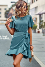 Load image into Gallery viewer, Round Neck Flutter Sleeve Ruffled Dress