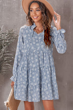Load image into Gallery viewer, Floral Tie-Neck Flounce Sleeve Tiered Babydoll Dress