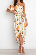 Load image into Gallery viewer, Floral One-Shoulder Tied Tulip Hem Dress