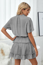 Load image into Gallery viewer, Tie Neck Frill Trim Short Sleeve Mini Dress