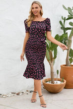 Load image into Gallery viewer, Frill Printed Tie Waist Midi Dress