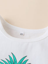 Load image into Gallery viewer, Girls HELLO SUMMER Pineapple Graphic Tank and Raw Hem Denim Shorts Set