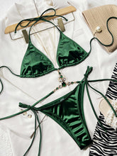 Load image into Gallery viewer, Rhinestone Decor Halter Neck Bikini Set