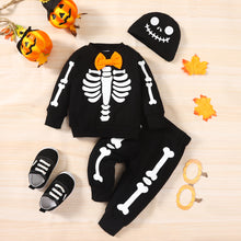 Load image into Gallery viewer, Kids Skeleton Pattern Round Neck Sweatshirt and Bone Pattern Pants Set