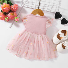 Load image into Gallery viewer, Embroidered Round Neck Flutter Sleeve Dress