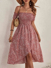 Load image into Gallery viewer, Straight Neckline Elastic Floral Dress
