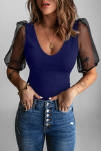 Load image into Gallery viewer, Spliced Mesh Puff Sleeve Blouse