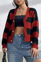 Load image into Gallery viewer, Striped Button Up Dropped Shoulder Cardigan