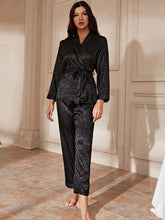 Load image into Gallery viewer, Surplice Neck Tie Waist Long Sleeve Blouse and Pants Pajama Set