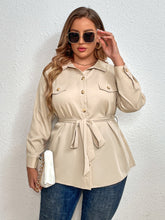 Load image into Gallery viewer, Plus Size Tie Belt Long Sleeve Shirt