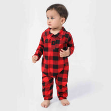 Load image into Gallery viewer, Baby Plaid Collared Neck Long Sleeve Jumpsuit