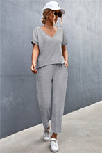 Load image into Gallery viewer, V-Neck Short Sleeve T-Shirt and Drawstring Waist Pants Set