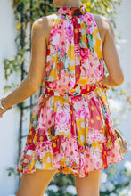 Load image into Gallery viewer, Floral Polka Dot Belted Sleeveless Mini Dress