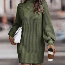 Load image into Gallery viewer, Mock Neck Lantern Sleeve Sweater Dress