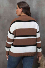Load image into Gallery viewer, Plus Size Striped V-Neck Dropped Shoulder Sweater